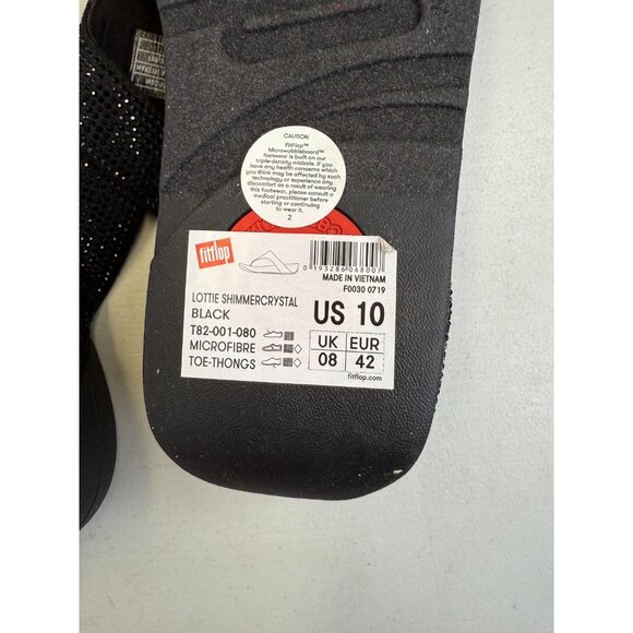 FitFlop Lottie Glitzy Shimmer Fabric Toe Thong Sandal Black NEW Size 10 - Picture 13 of 14